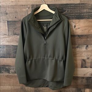 ADAY Big Mood Pullover Dark Green Small Oversized Stretch Minimalist Travel Top